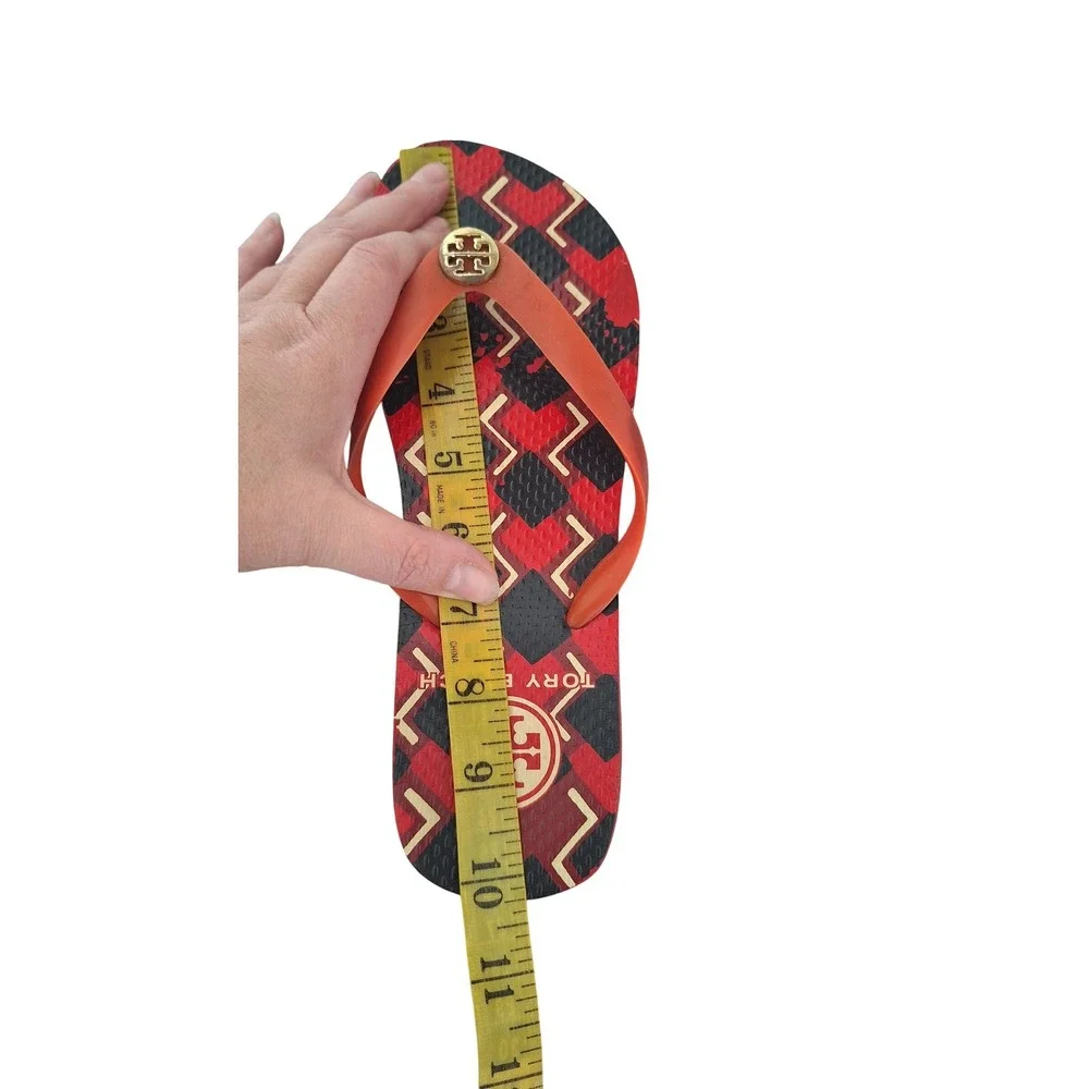 Tory Burch Red Black Geometric Logo Flip Flop Sandals Women Size 9.5